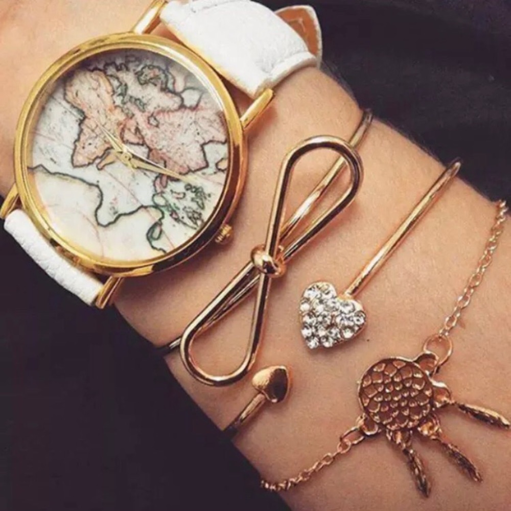 3 Piece Dreamcatcher Crystal Heart Bangle Bracelet